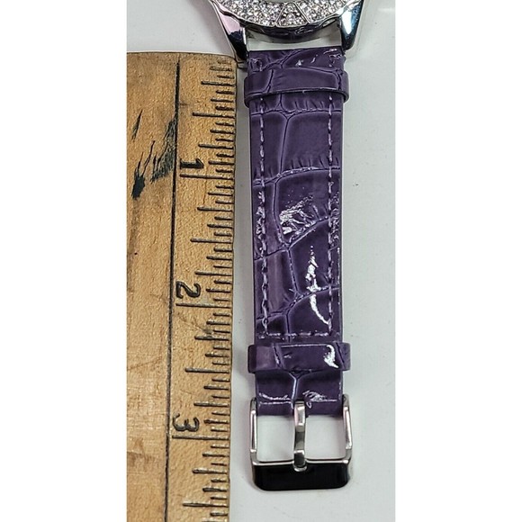 Louis Arden LA7258 Wrist Watch Purple Leather Band Crystal Bezel Japan Works! - Picture 16 of 16